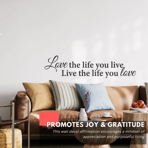 Vista 2 de My Vinyl Story - Love The Life You Live - Calcomanía de pared inspiradora, vinilo motivacional, decoración artística de afirmación positiva