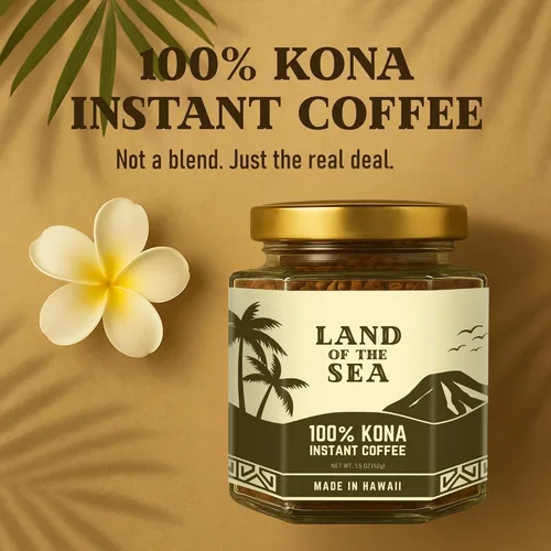 Vista 2 de CAFÉ KONA 100% - Café instantáneo premium liofilizado - Café bajo en ácido - Café arábica de tueste medio de Hawái, 1.5oz (1 paquete 22 porciones)