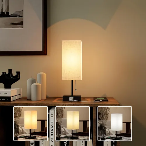 Vista 16 de Lámpara de mesa YIDPU para dormitorio, lámpara de mesita de noche para cabecera con tomas de corriente AC, lámpara de escritorio LED ajustable de 3