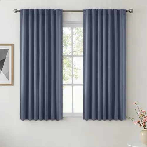 Vista 23 de ANRODUO Juego de 2 cortinas con bloqueo de luz del 99%, cortinas de 84 pulgadas de largo, cortinas negras para dormitorio, cortinas con aislamiento