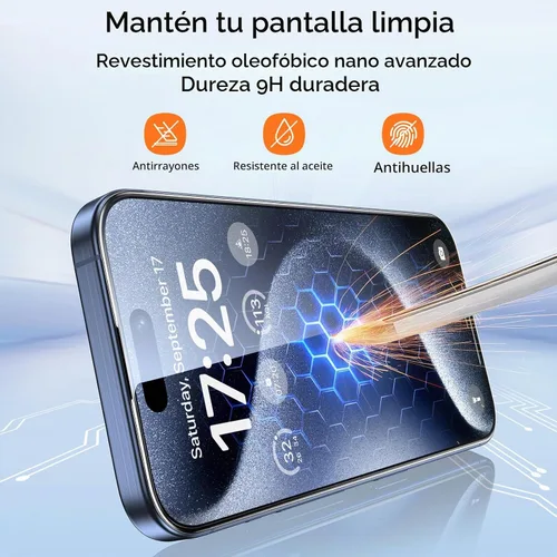 Vista 5 de UNBREAKcable Paquete de 3 protectores de pantalla para iPhone 15 Pro Max, vidrio templado doble inastillable [marco de fácil instalación]
