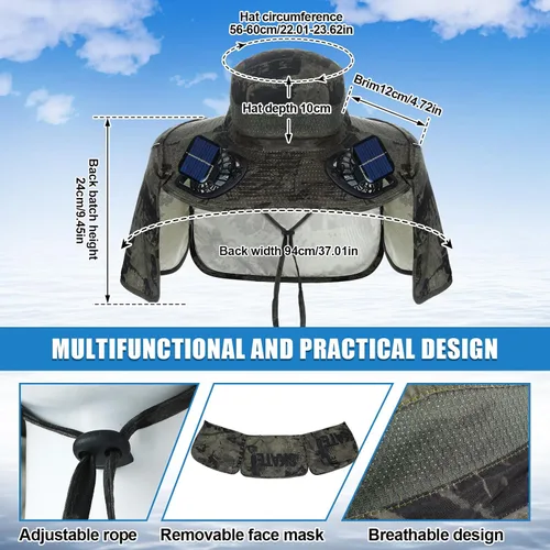 Vista 2 de Chuarry - Sombrero de ala ancha con 2 ventiladores, camuflaje verde militar
