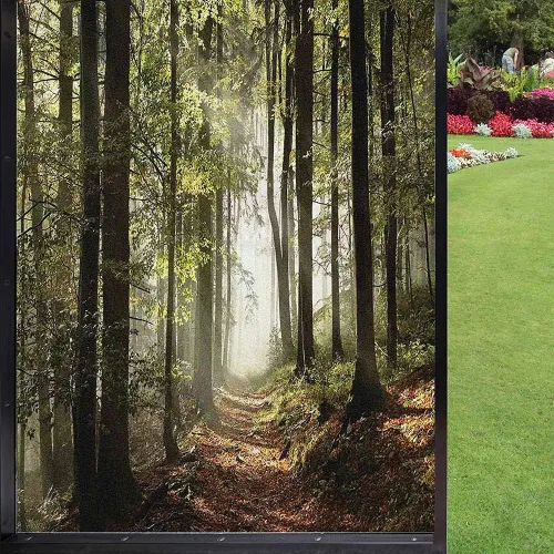 Vista 30 de Película decorativa de privacidad para ventana, control de calor, bloqueo solar, protección UV, diseño de bosque de abedul, adherencia estática