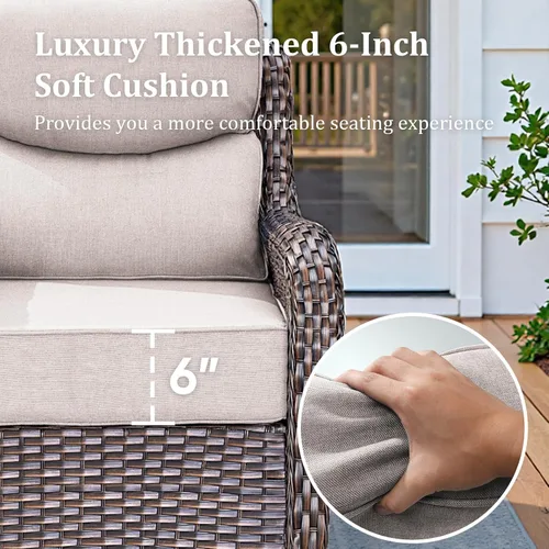 Vista 6 de Sofá de lujo para patio al aire libre, sofá de mimbre resistente para todo tipo de clima, sofá de 3 plazas con asiento profundo y funda extraíble