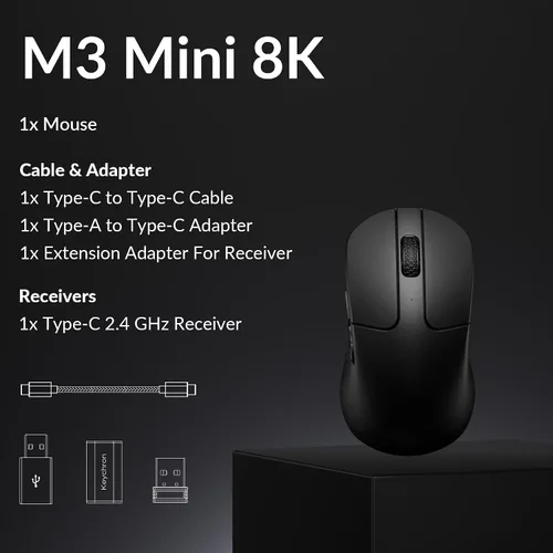 Vista 10 de Keychron M3 Mini 8K Ratón inalámbrico Bluetooth 5.3/2.4 GHz/Ratón óptico con cable, ultraligero de 55g programable con sensor PixArt 3950 hasta