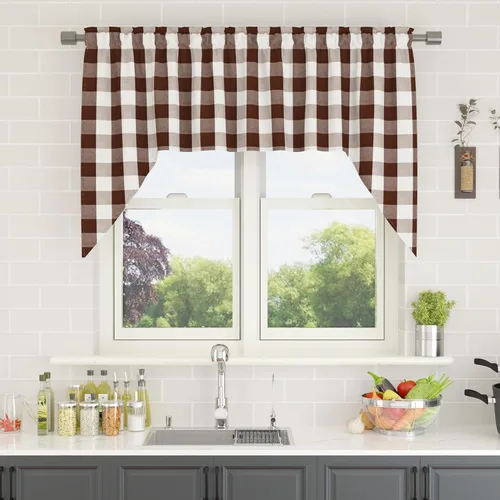 Vista 146 de Cenefas de cortina para ventana de 16 pulgadas de largo, 2 paneles de cuadros búfalo, cortinas pequeñas con bolsillo para barra, estilo clásico