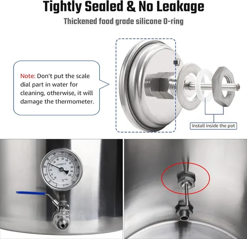Vista 4 de NPT - Termómetro de esfera de cerveza de 1/2, termómetro de acero inoxidable con esfera grande de 3 pulgadas (0-220F / -10-100C)