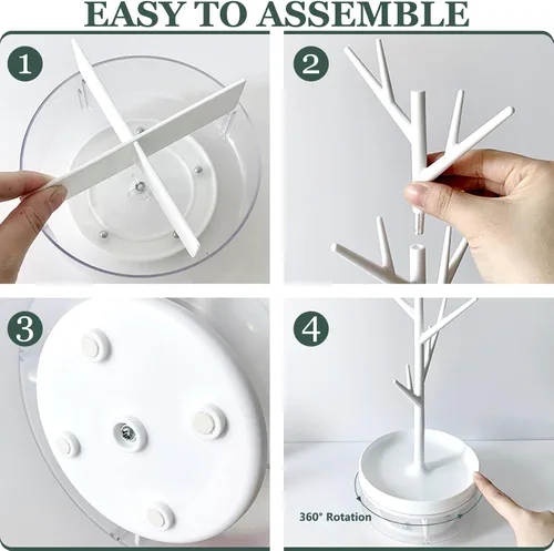 Vista 6 de MZYOUHUO Soporte para árbol de joyería, organizador de joyas 3 en 1, soporte para collar con bandeja acrílica para aretes, collares, pulseras
