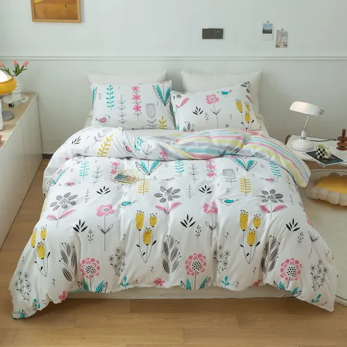 Vista 49 de mixinni Juego de funda de edredón de algodón floral para niñas y adolescentes, con lazos de cremallera, fácil cuidado, ultra suave y transpirable