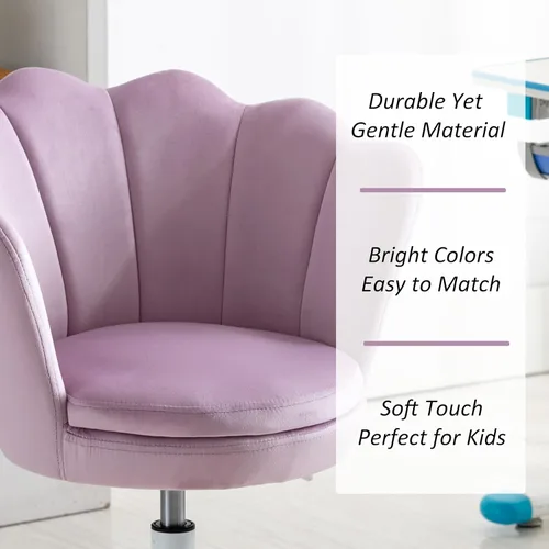 Vista 12 de Silla de escritorio de terciopelo para niños, bonita silla de computadora moderna tapizada, con brazo giratorio, silla de tocador ajustable