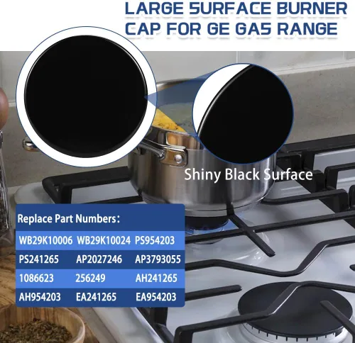 Vista 4 de 【Actualizado】WB29K10006 Tapa de quemador grande, WB29K10024 Reemplazo para estufa/horno de gas GE/Hotpoint, diámetro de 8.9 cm, superficie negra