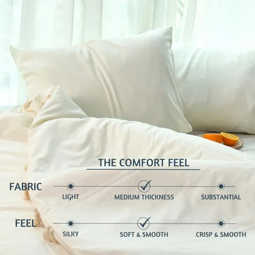 Vista 4 de Folkulture Juego de ropa de cama Queen - Funda nórdica ultra suave 100% algodón, juego de 3 piezas con 2 fundas de almohada (avena, sólido)