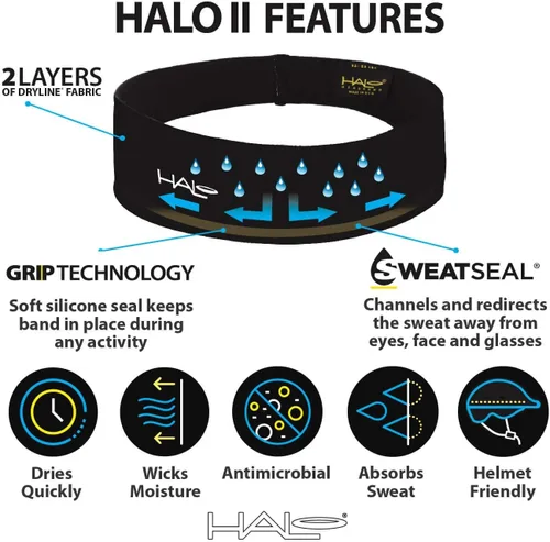 Vista 2 de Halo Headband AIR Series - Halo II - Diadema patentada para la cabeza, ligera, absorbente que absorbe la humedad, canaliza el sudor lejos