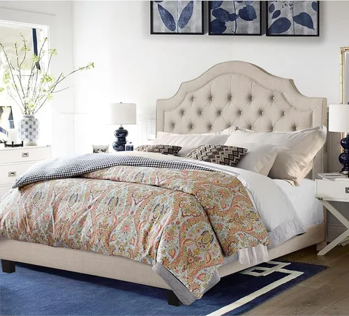 Vista 6 de Rosevera Jardin - Marco de cama con plataforma capitoné con botones, tapizado de tela con cabecera ajustable y soporte de listones de madera