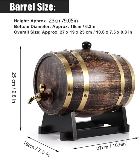 Vista 7 de Barril de roble, 3L estilo retro madera de roble vino tinto brandy barril de whisky barril barril cubo contenedor con grifo almacenamiento