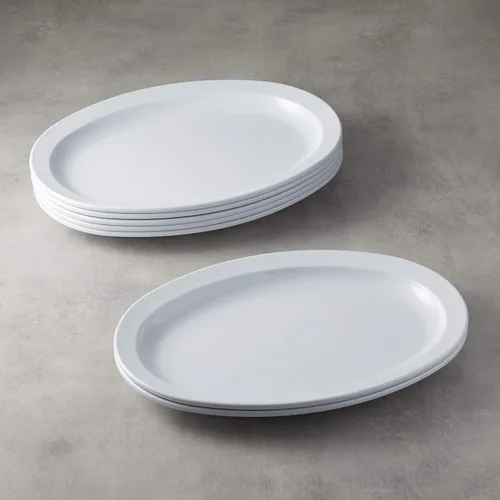Vista 6 de Amazon Basics Melamina (plástico), plato ovalado de borde estrecho, juego de 6 piezas, 13 x 9.75 pulgadas, blanco