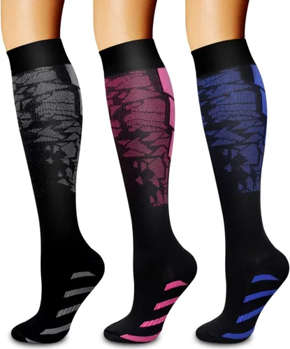Vista 75 de Paquete de 3 pares de calcetines de compresión médica para mejorar la circulación de mujeres y hombres, para correr, hacer deporte y amamantar