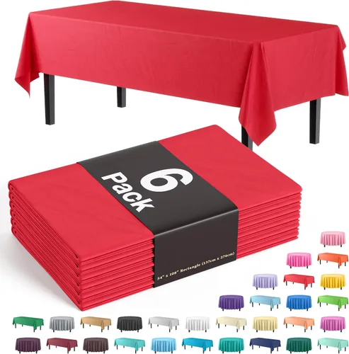 Vista 58 de Party Solids Paquete de 6 manteles de plástico prémium de 54 pulgadas x 108 pulgadas. Cubierta de mesa rectangular de plástico - Aqua