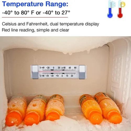 Vista 4 de Termómetro de nevera de cocina, termómetro para refrigerador, termómetro de monitoreo, línea de refrigerador, paquete de 12 unidades, congelador
