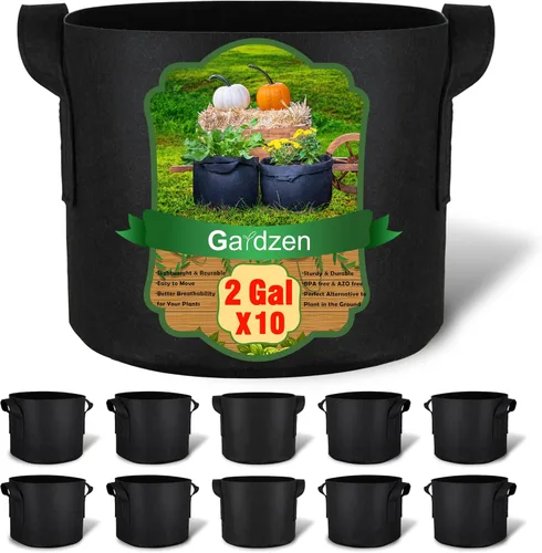 Vista 12 de Gardzen Paquete de 10 bolsas de cultivo de 1 galón, bolsas de cultivo de tela gruesa de 10.58 oz con asas, bolsas de cultivo de plantas de aireación