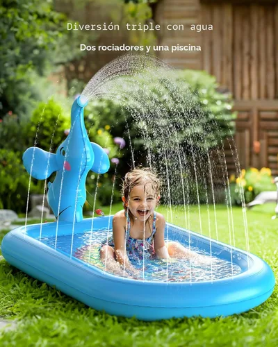 Vista 3 de QPAU Almohadillas de salpicaduras para niños pequeños de 1 a 3 años, tapete de juguete de elefante azul para niños, tapete de juego al aire libre