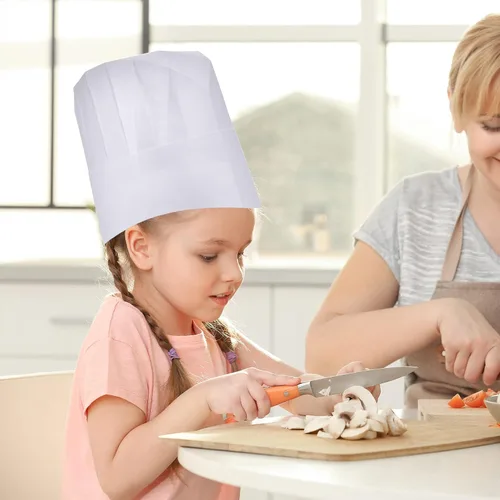 Vista 5 de ESHATO Sombreros de chef para niños, adultos, tela no tejida, ajustable, para el hogar, cocina, juego de tapas para cocinar, hornear, recuerdos