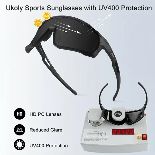 Vista 3 de Ukoly Gafas de sol para ciclismo, correr, béisbol, pesca y golf para hombres y mujeres, gafas de sol deportivas con lente HD UV400 de 620