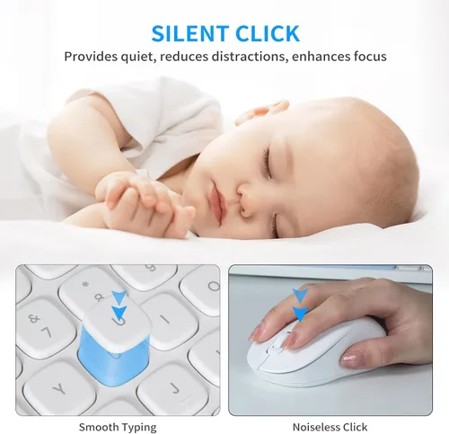 Vista 5 de HUO JI Combo de teclado y mouse inalámbricos, teclado silencioso de tamaño completo inalámbrico de 2.4G sin retrasos para computadora, Mac, PC