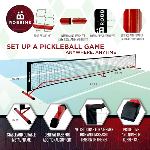 Vista 3 de Juego de pickleball con red 4 paletas de fibra de carbono aprobadas por Pickleball de EE. UU., sistema de red portátil de tamaño regulador, 8