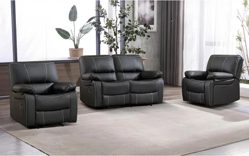 Vista 10 de EBELLO Silla reclinable manual de piel sintética, con respaldo cómodo y respaldo reclinable, muebles de primera calidad para sala de estar, muebles