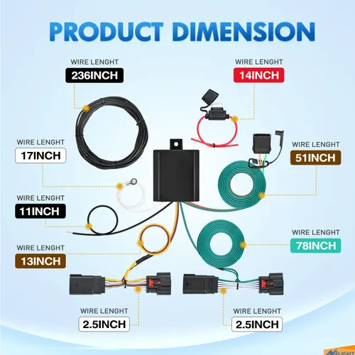 Vista 9 de Nilight Kit de arnés de cableado de remolque de 4 vías 56407, arnés de cableado de remolque personalizado del lado del vehículo JL, compatible