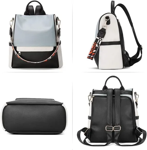 Vista 6 de Bolso de hombro tipo mochila de cuero para mujer, diseño grande y a la moda, para viajes