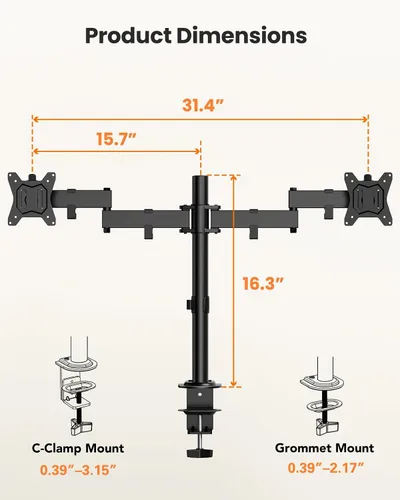 Vista 7 de ErGear Soporte de monitor doble para 17 a 32 pulgadas, soporte de monitor doble con inclinación ajustable, giro, rotación, brazos escalonados