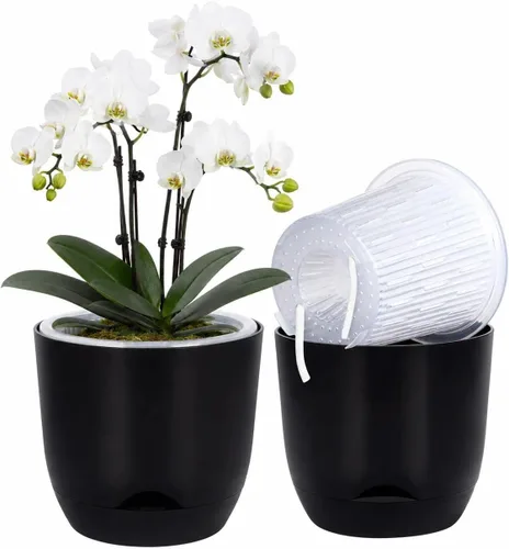 Vista 11 de QCQHDU 2 Pack 5.7 Inch Orchid Pots with Holes for Repotting, Double-Layer and Self Watering Orchid Pot with Good Air Circulation Verde