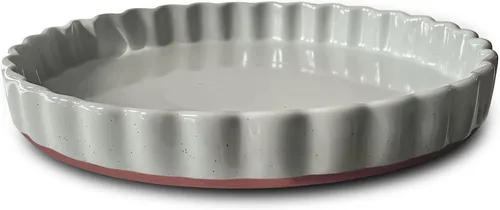 Vista 13 de MORA Molde de cerámica para tartas, fuente grande de porcelana de 9.5 pulgadas para tartas, quiche, pastel, flan, etc. Borde acanalado con volantes