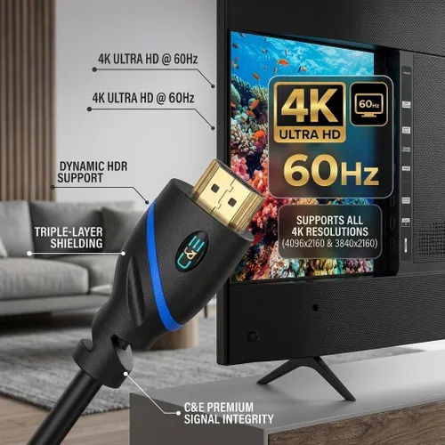 Vista 2 de Cable HDMI de alta velocidad de 75 pies (74.8 ft) macho a macho con Ethernet negro (75 pies/74.8 ft), amplificador de señal integrado, compatible