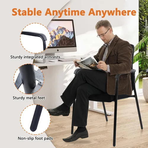 Vista 6 de CLATINA Sillas de recepción apilables, sillas apilables para sala de espera con asiento tapizado y reposabrazos, silla ergonómica de malla trasera