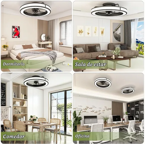 Vista 3 de Ventiladores de techo con luces y control remoto, ventilador de techo de perfil bajo de 20 pulgadas con aplicación Tuya y control de voz