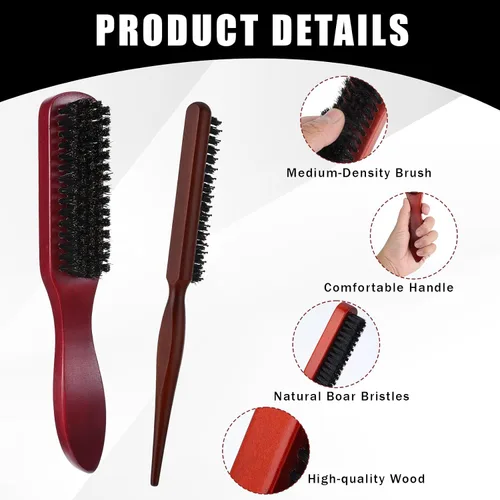 Vista 4 de cobee Juego de 5 cepillos de pelo con parte trasera lisa, cepillo de cerdas para control de bordes, peine de burlas, palo de cera para cabello