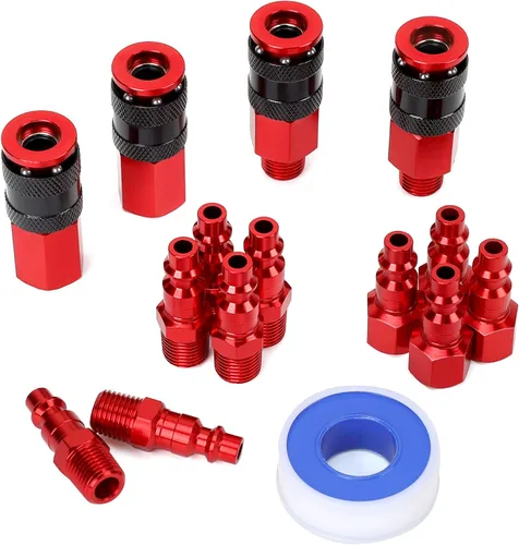 Vista 7 de 15 piezas de acoplador de aire de aluminio de 1/4 pulgadas NPT y kit de enchufe, accesorios de aire de conexión rápida, juego de conectores rápidos