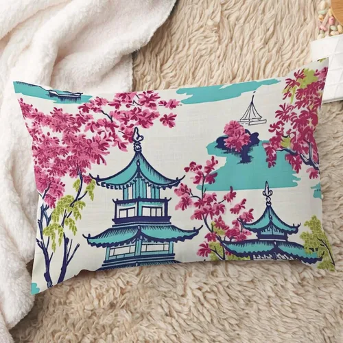 Vista 113 de ArogGeld Funda de cojín con flores verdes y blancas con flores grises y negras y hojas verdes en estilo chinoiserie, funda de almohada cuadrada