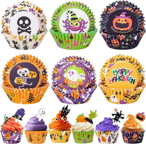 Vista 9 de Forros de cupcakes de Navidad con adornos y púas, envoltorios estándar desechables para cupcakes, tazas para hornear, forros para magdalenas