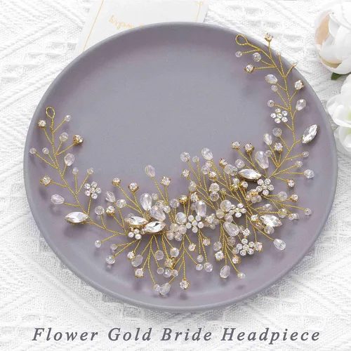Vista 3 de Unicra Flor de novia boda pelo vid cristal pieza nupcial pieza de diamantes de imitación fiesta accesorios hoja joyería cuentas cuentas tocado