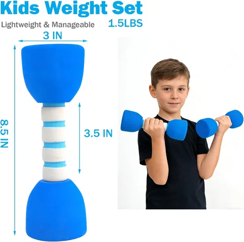 Vista 2 de Juego de pesas para niños, un par de 2 mancuernas para ejercicio de niños pequeños, mancuernas de espuma de 1.5 libras, equipo de entrenamiento