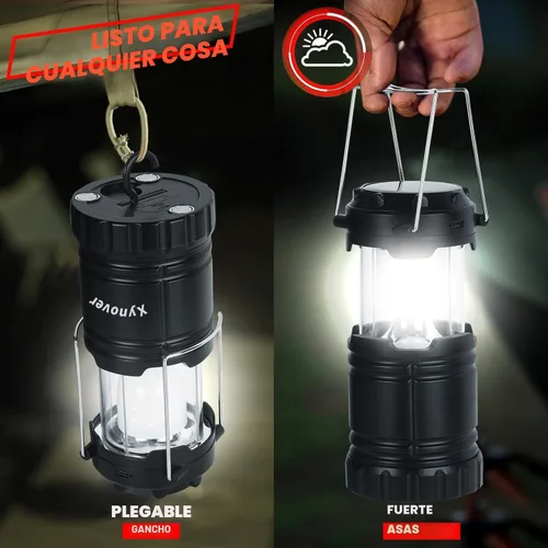 Vista 4 de Paquete de 4 linternas solares para campamento, LED recargables con batería USB/solar/AA, base magnética, gancho para colgar, plegable, impermeable