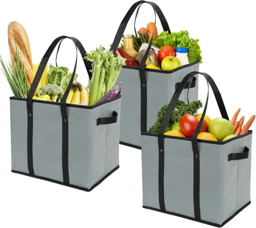 Vista 12 de Foraineam Juego de bolsas reutilizables para comestibles, bolsas de compras plegables y resistentes con fondo reforzado