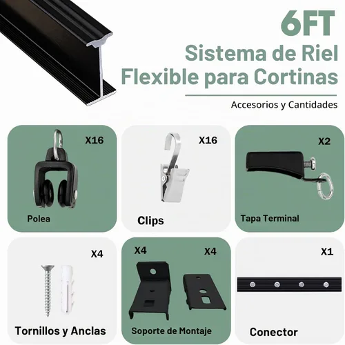Vista 5 de Riel de Cortina de Techo Flexible, Rieles de Cortina Divisores de Habitación Curvables con Clips para Montaje en Techo, Rieles de Cortinas