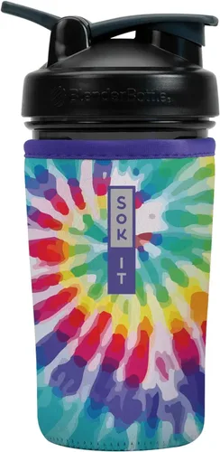 Vista 22 de Sok It BotlSok Botella Mezcladora de Proteínas con Funda Aislante de Neopreno (Floral Abstracto, Se Ajusta a Mezcladoras de 24oz)