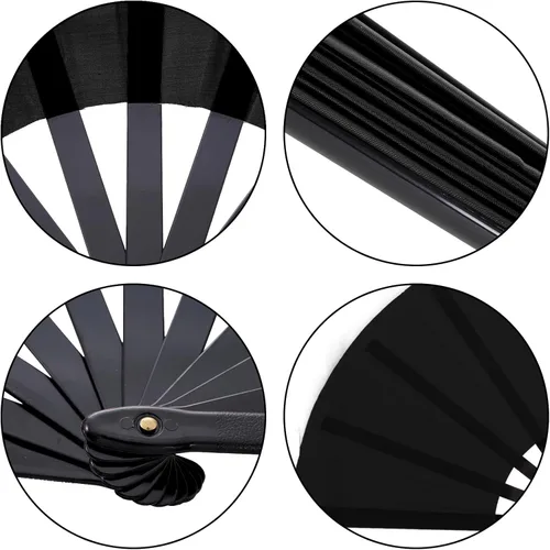 Vista 3 de Nydotd Paquete de 2 ventiladores plegables de mano para fanáticos rave, tela de nailon plegable para hombres y mujeres, línea de actuación, danza
