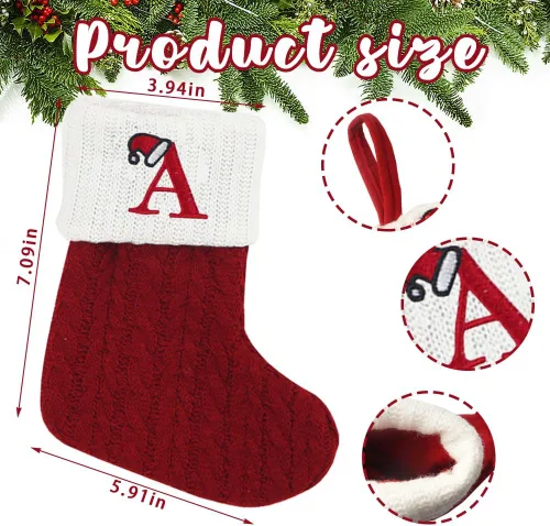 Vista 2 de Threetols Medias de Navidad con inicial, letra pequeña bordada de punto, medias de Navidad rojas y blancas, letras de monograma, para colgar, medias